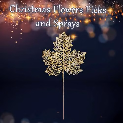 VFM e-Store Gold Glitter Maple Leaf Christmas Spray Decoration, W: 22 cm, H: 45 cm – 2