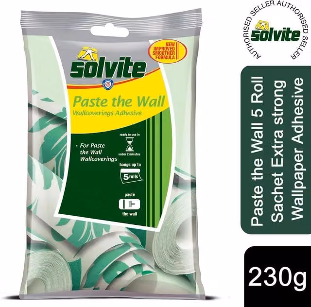 Solvite Paste the Wall Extra Strong Ready Mixed Wallpaper Adhesive for Non-Woven Wallpaper, 230g