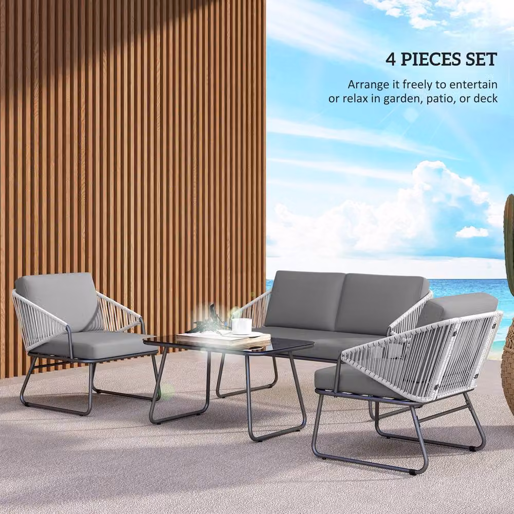 STILVORA 4-Piece Sofa Set with Steel Frame in Grey – 4