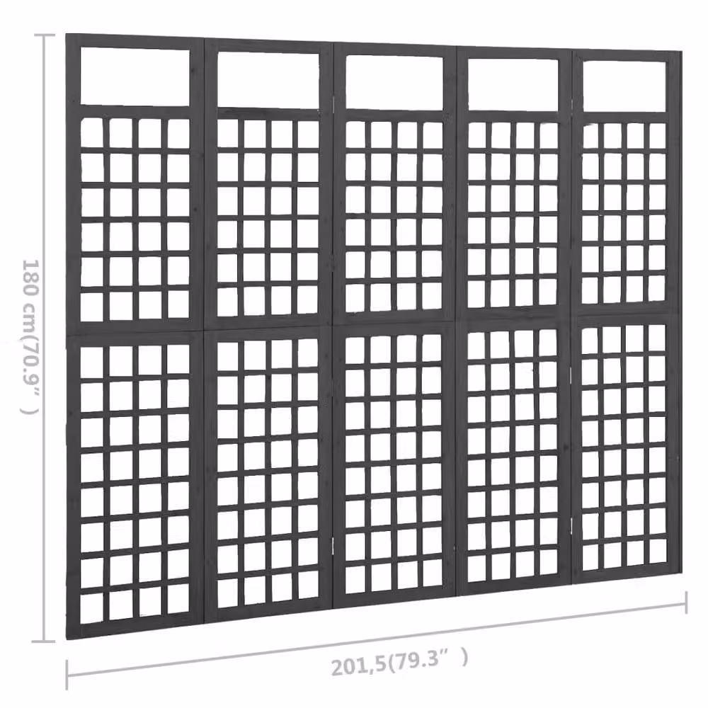 Berkfield Home 5-Panel Trellis Room Divider in Black Solid Wood, W/H: 201.5 x 180 cm – 5
