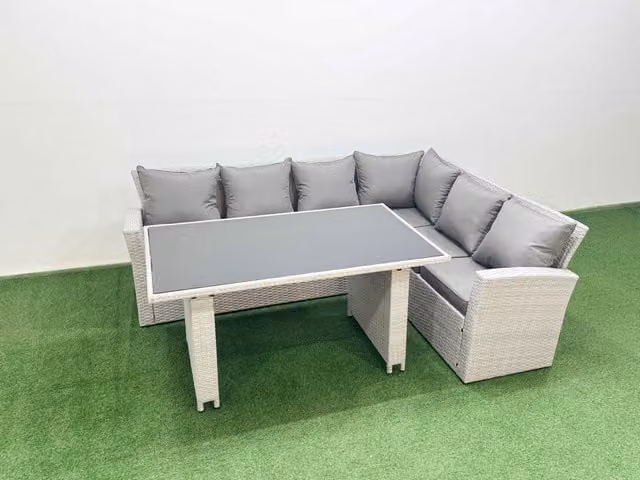 Fimous 6 Seater Wicker Rattan Corner Sofa Garden Furniture Set in Light Grey
