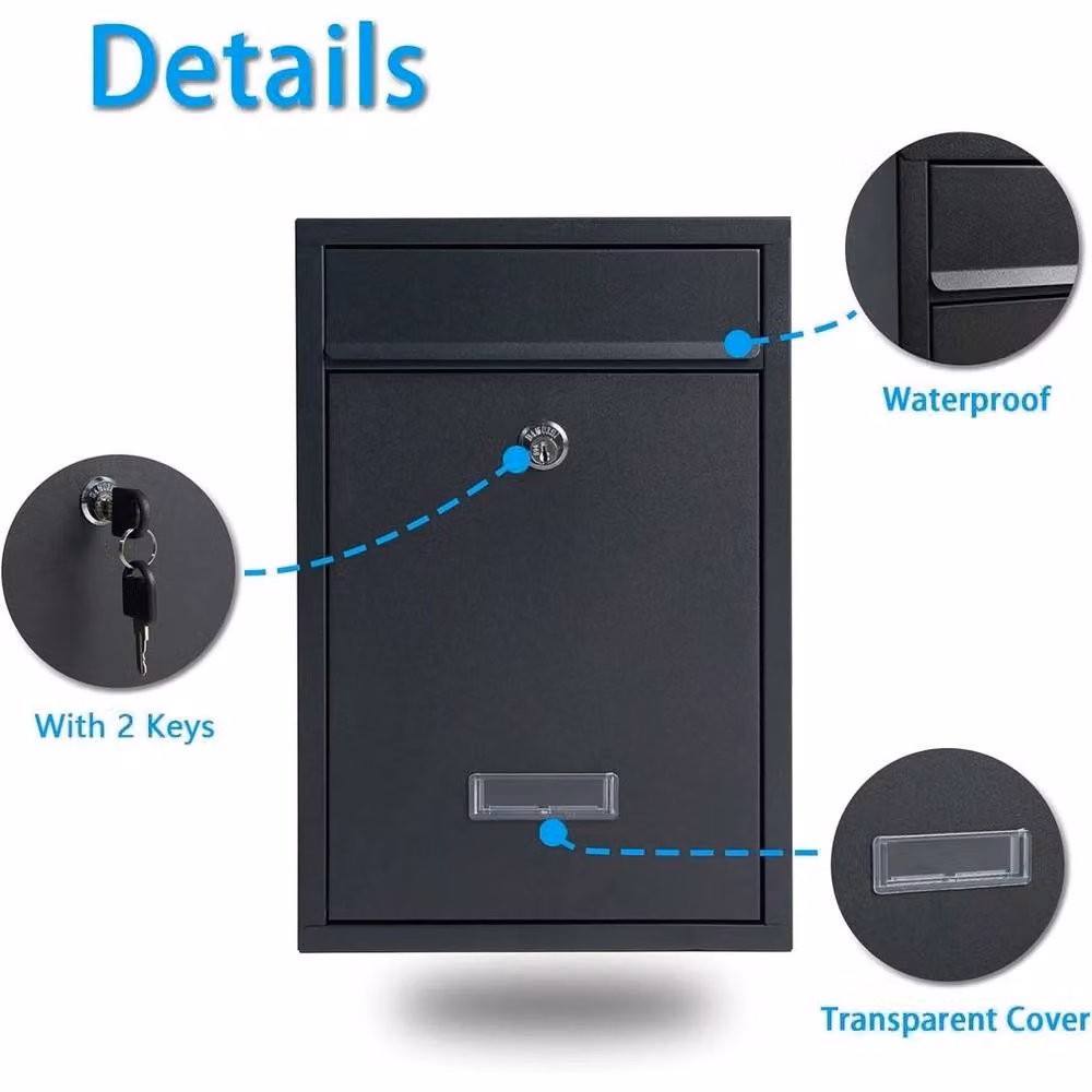 FLAVORA Steel Wall-Mounted Letterbox in Black – 4