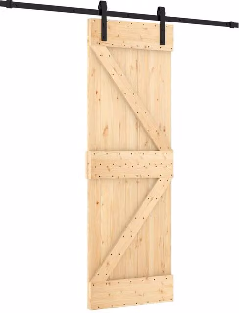 Berkfield Home Modern Sliding Door with Hardware Set in Natural Sand Pine Wood, W: 70 cm, H: 210 cm
