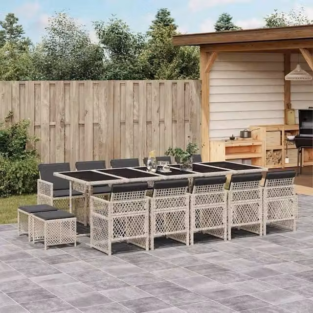 Berkfield Home 15 Piece Modern Garden Dining Set with Grey Poly Rattan and Glass Tabletop – 1
