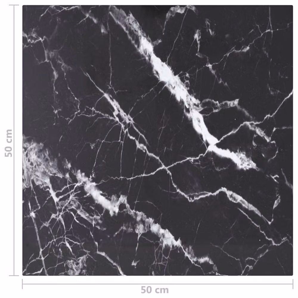Berkfield Home Black Marble Design Tempered Glass Table Top, W/D: 50 x 50 cm, Thickness: 0.6 cm – 3