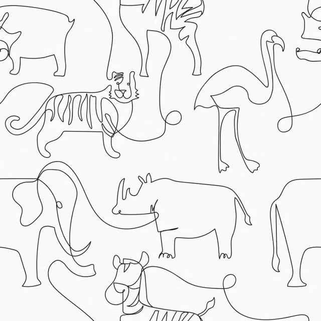 I Love Wallpaper Lines At The Zoo Monochrome Animal Pattern Wallpaper in Yellow and White