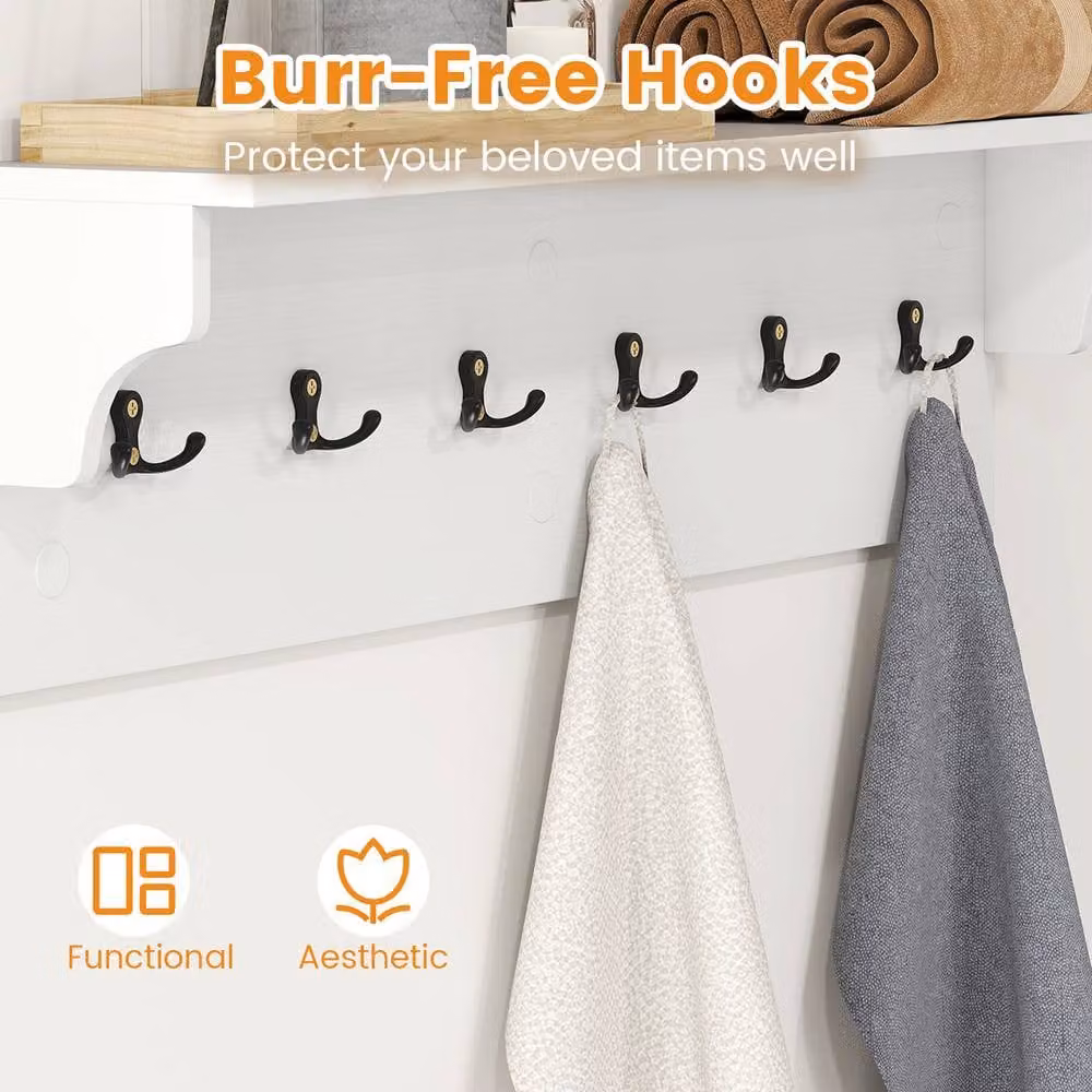 Costway White Wall Floating Coat Rack with 6 Hooks and Hanging Shelf, Width: 80 cm – 2