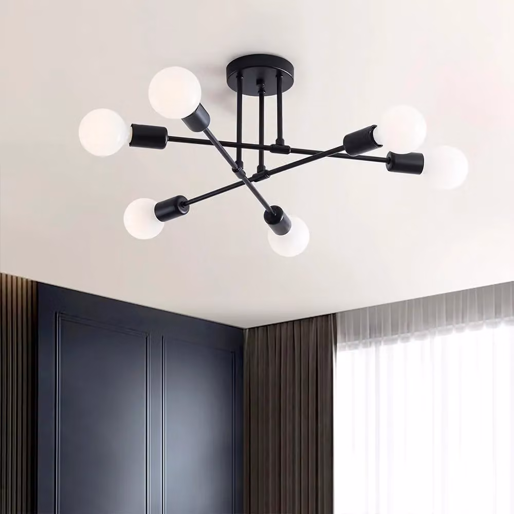 Hinsinc Industrial LED Ceiling Light Chandelier in Black with Glass Shade and E27 Fitting – 3