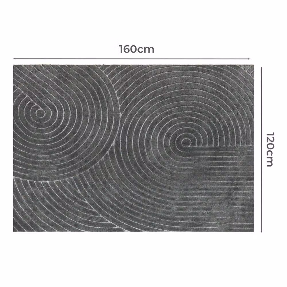 VOGREX Grey Washable Non-Slip Abstract Area Rug with High-Low Effect, W/D: 120 x 160 cm – 2