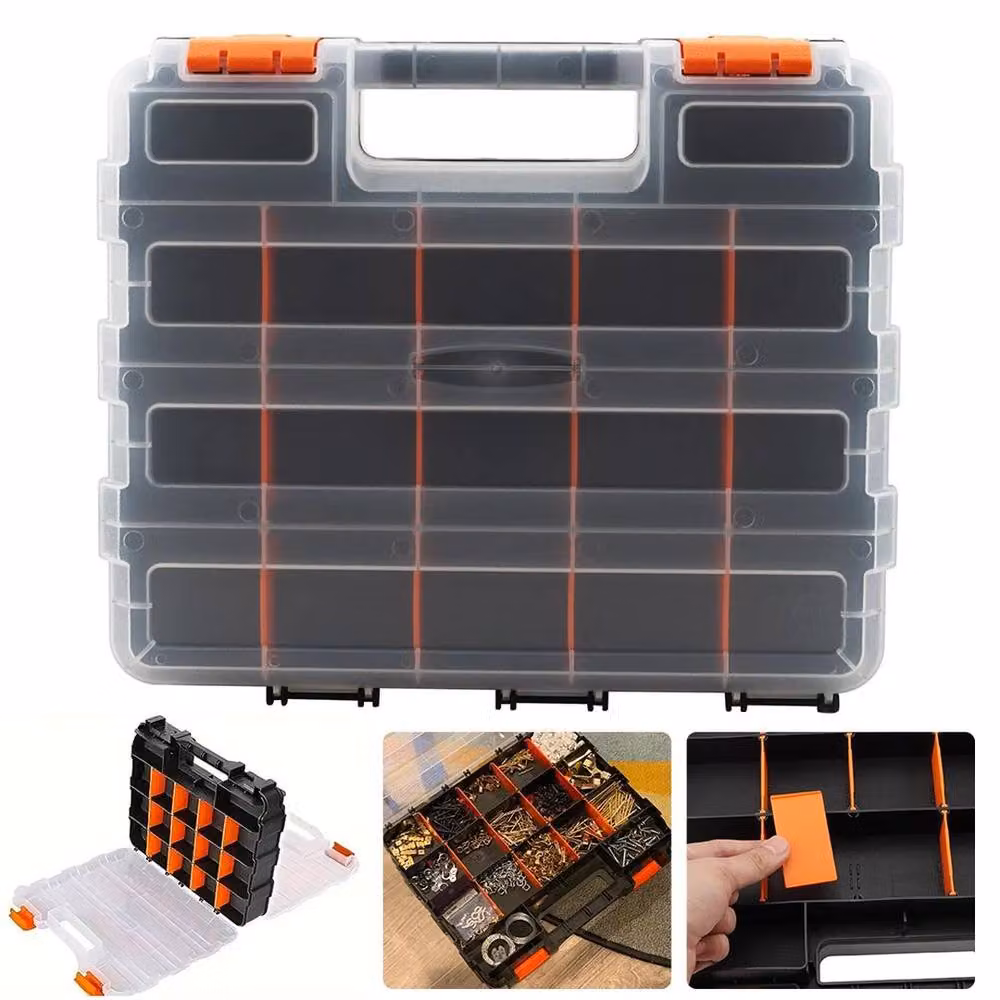 FLAVORA 34 Compartment Parts Storage Organiser Box in Black and Orange – 3