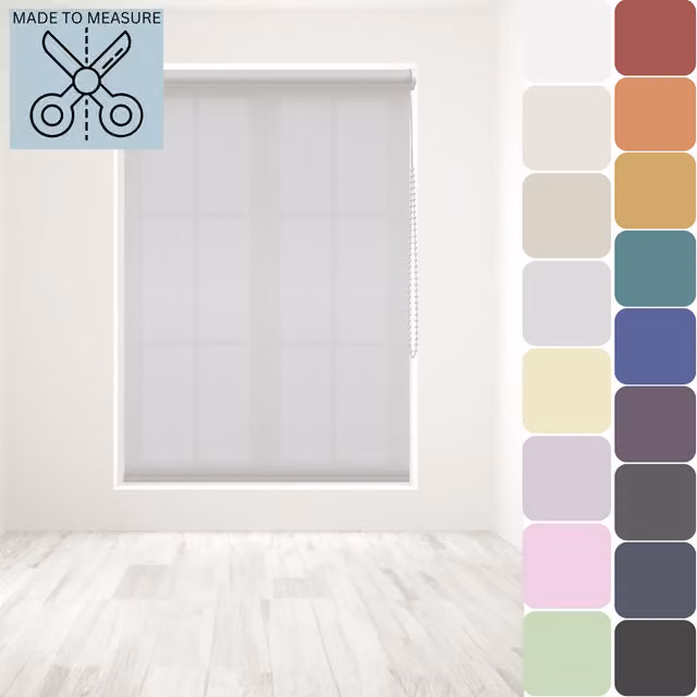 Caecus Made to Measure Straight Edge Roller Blind, Semi-Transparent, Grey, Width: 10 - 210 cm