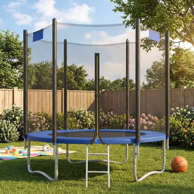 SONGMICS Blue Mini Trampoline with Safety Net, W/D/H: 183 x 183 x 40 cm