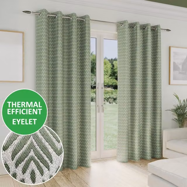 Enhanced Living Aspen Room Darkening Eyelet Curtains in Green, Width: 183 cm, Height: 183 cm