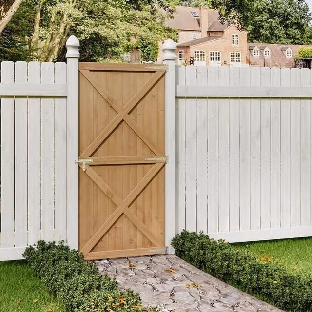 Livingandhome Brown Wood and Stainless Steel Swing Garden Gate, Height: 85 cm