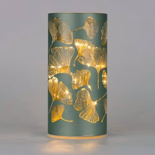 Shatchi Silver Etched Glass Christmas Vase Table Lamp with LED Fairy Lights, Height: 22 cm