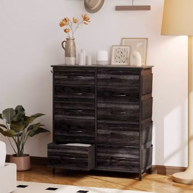 STILVORA Modern Black Chest of Drawers with Fabric Drawers – 1