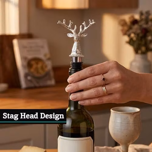Premier Housewares Orsina Patrin Stag Bottle Stopper in Silver and Black Stainless Steel – 4