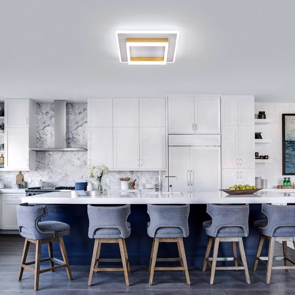 Pheashine Modern Square LED Ceiling Light, White and Gold, 30W, 6500K Cool White, Diameter: 30 cm – 2