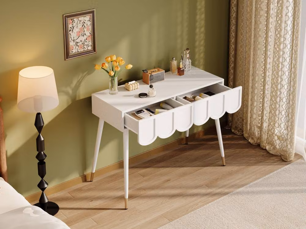 Merax White and Gold Modern Dressing Table with Metal Legs, W/D/H: 100 x 40 x 76 cm – 4