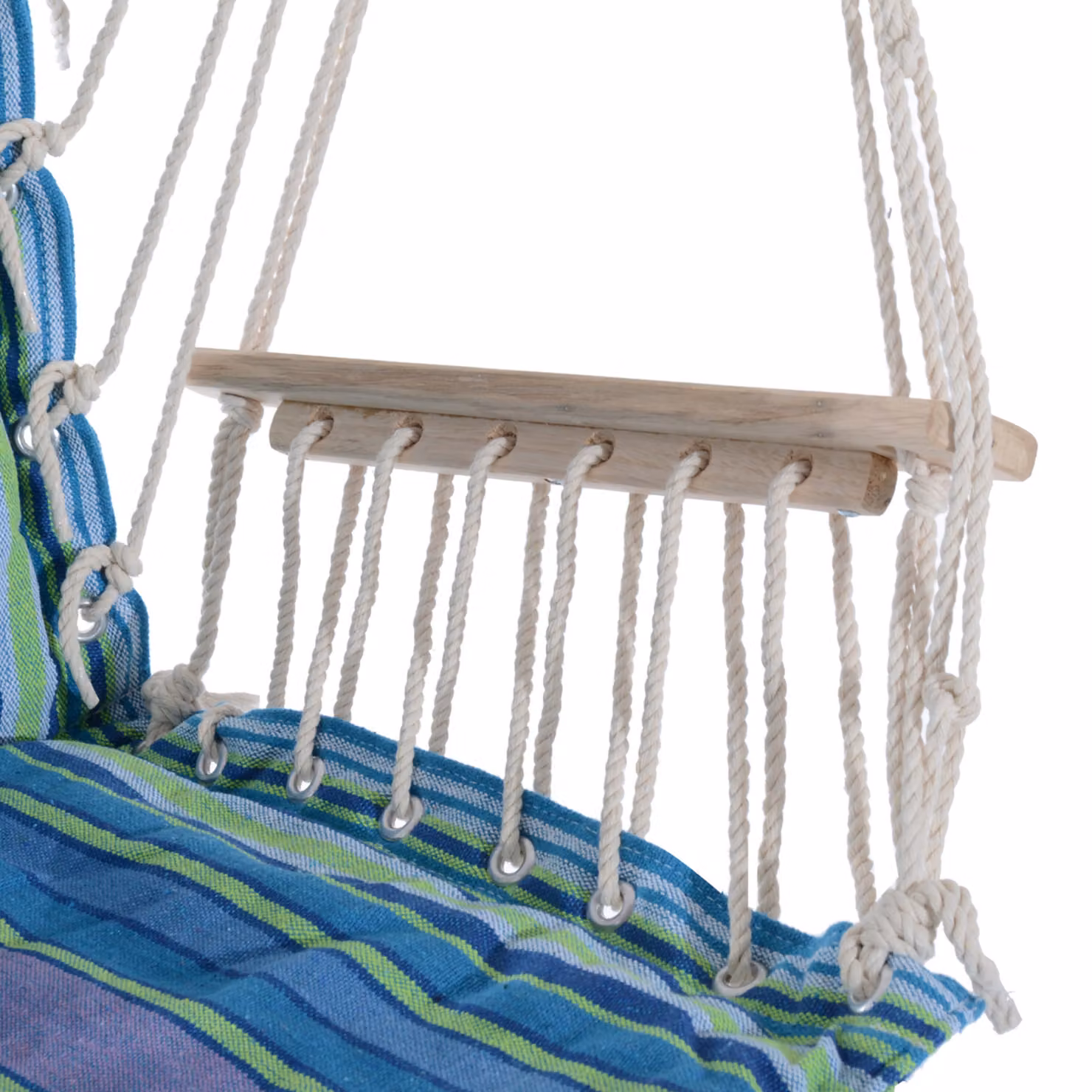 Outsunny Blue Wooden Patio Swing Seat with Armrests and Striped Cotton Cloth – 4