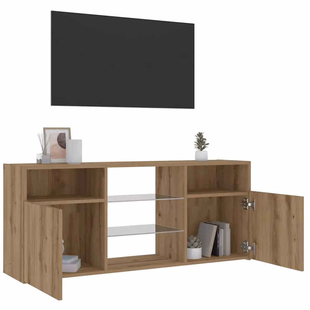 Berkfield Home Modern TV Cabinet with LED Lights in Artisan Oak Brown, W/D/H: 120 x 30 x 50 cm – 4