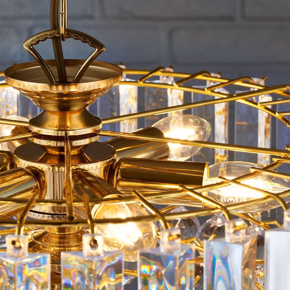Loops 6 Light Chandelier Pendant in Gold Brass and Transparent Glass – 2