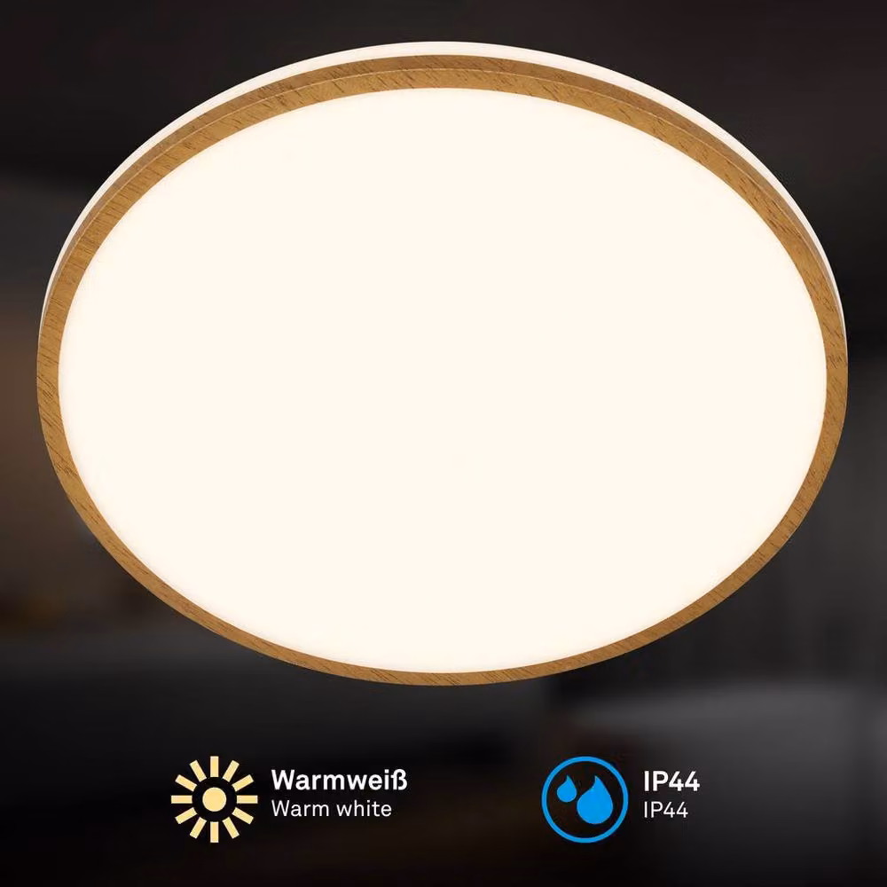 Briloner Modern Round LED Ceiling Light for Bathrooms with Wood Frame, Brown, Diameter: 33 cm, 18W, 1850lm, IP44 – 3