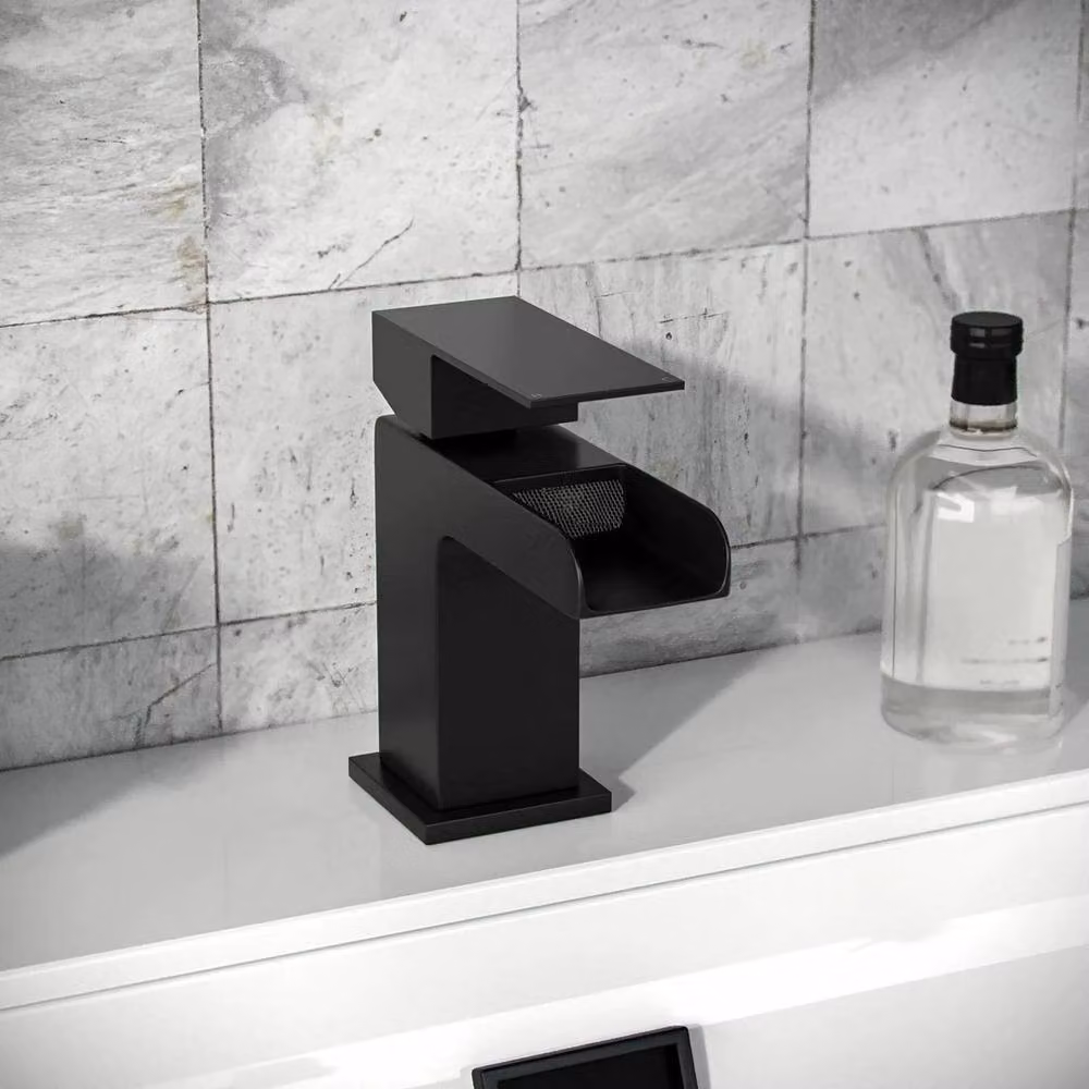KORVIXA Modern Matt Black Waterfall Bathroom Tap with Single Lever Brass Design – 3