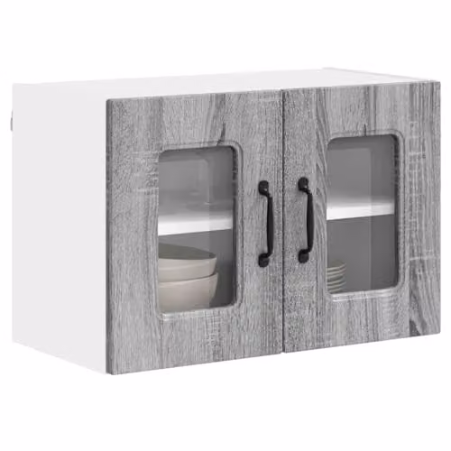 vidaXL Kalmar Modern Wall Mounted Kitchen Wall Unit in Grey Matt MDF with Glass Hinged Doors W/D/H: 60.0 x 31.0 x 40.0 cm