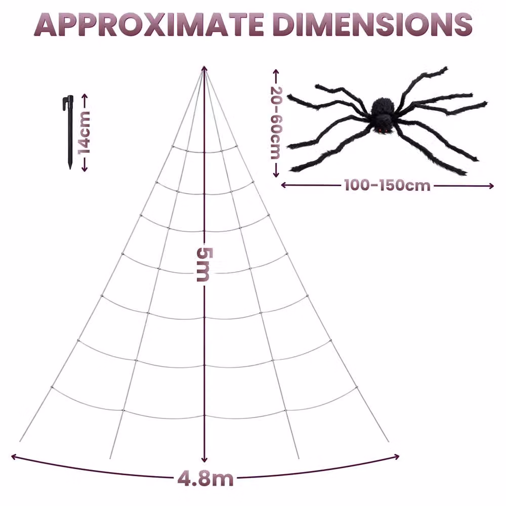 Marco Paul Giant Halloween Spider Web with Fuzzy Spider Outdoor Decoration, Black, W: 5 m, D: 4.8 m – 2