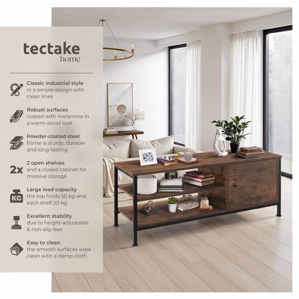 tectake Durban TV Stand in Brown Oak with Metal Accents, Width: 110 cm – 2