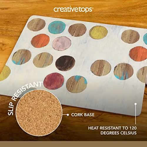Creative Tops Retro Dotted Placemats Set of 6, Multicolour and Cream, Cork-Backed, W/D/H: 30.0 x 30.0 x 0.25 cm – 3