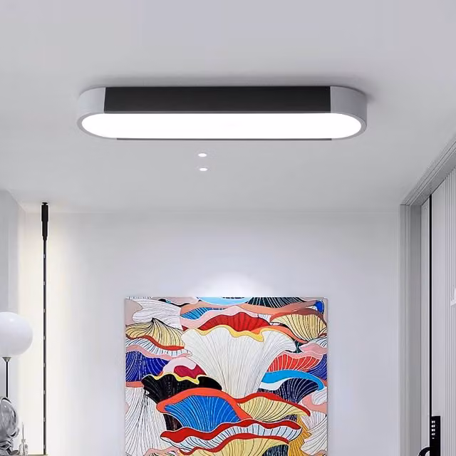 NIVOR Modern Rectangular LED Flush Mount Ceiling Light in Black with Cool White Light