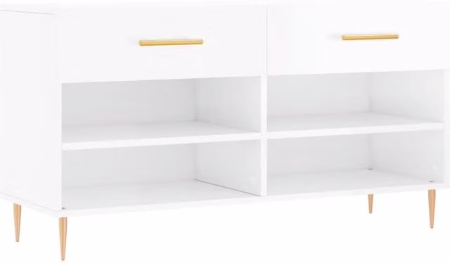 Berkfield Home High Gloss White Shoe Bench, W/D/H: 102 x 35 x 55 cm