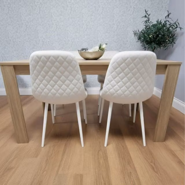 Kosy Koala Dining Table Set with 4 White Chairs in Brown Oak Effect – 1