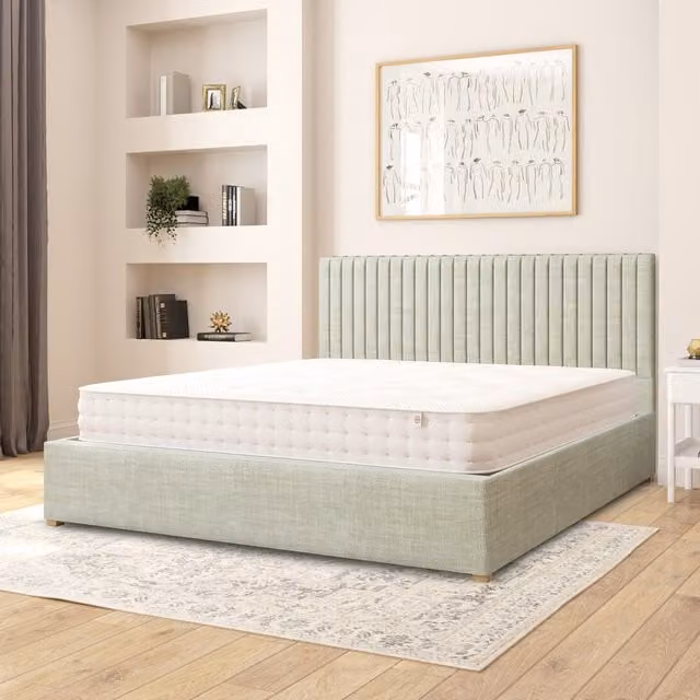 Aspire Grant Fabric Ottoman Storage Bed in Eau De Nil Blue/Green, Superking, 200 x 200 cm