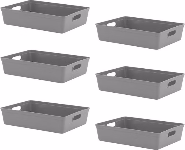 Simpa Set of 6 Plastic Studio Organiser Trays with Handles, 6L, Grey