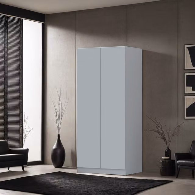 FWStyle Modern 2 Door Double Wardrobe with Soft Close Push to Open Doors in Matt Grey