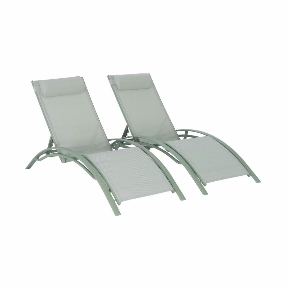 sweeek Set of 2 Modern Aluminium and Textilene Sun Loungers in Light Green with 4 Reclining Positions – 2
