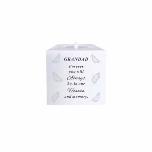 David Fischhoff Grandad Memorial Feather Design LED Flickering Candle Holder in White