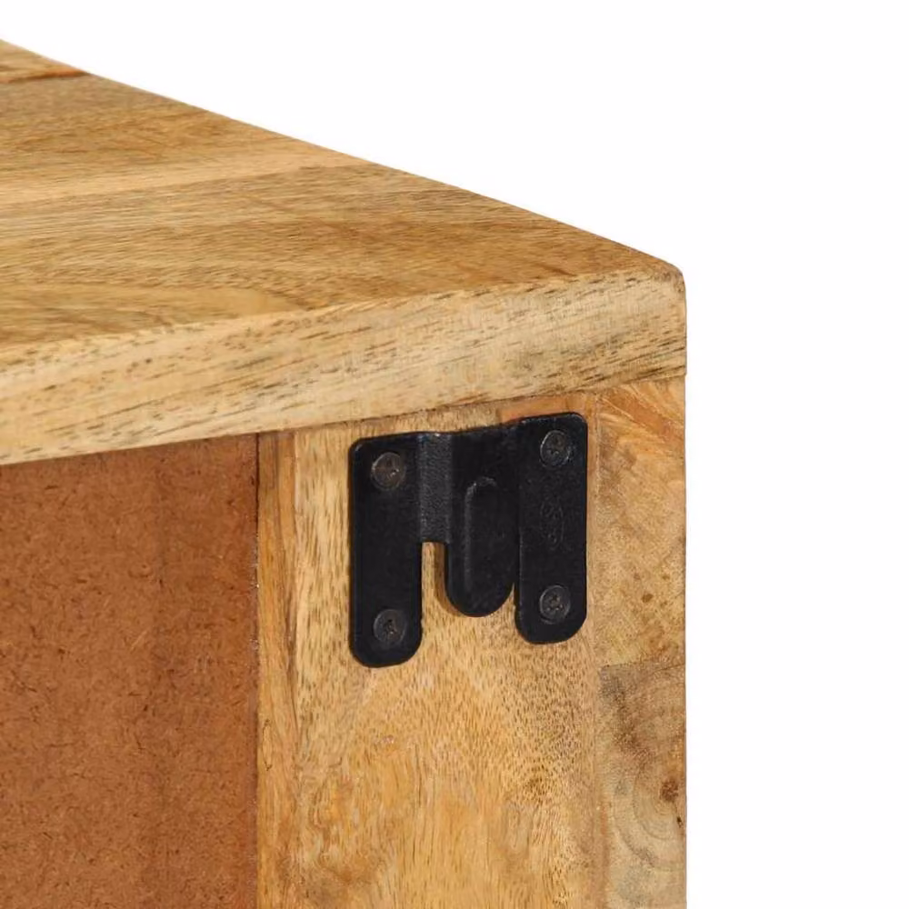 Berkfield Home Set of 2 Wall-mounted Bedside Cabinets in Brown Rustic Solid Mango Wood – 4