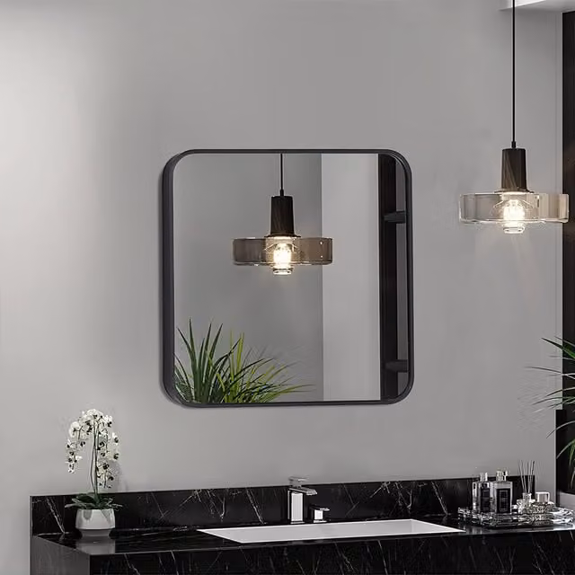 Livingandhome Square Minimalist Wall Mirror in Black, 40 x 40 cm
