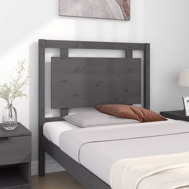 Berkfield Home Beautiful Bed Headboard in Grey Solid Pine Wood, W/D/H: 95.5 x 4 x 100 cm