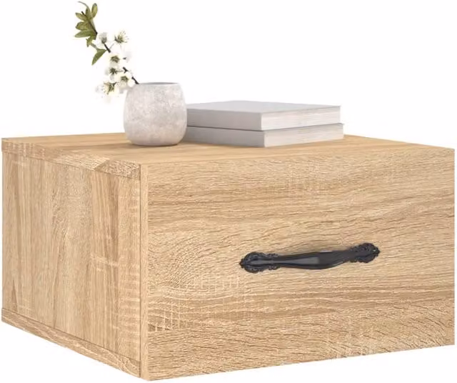 Berkfield Home Set of 2 Wall-mounted Decorative Bedside Cabinets in Sonoma Oak Tan, W/D/H: 35 x 35 x 20 cm