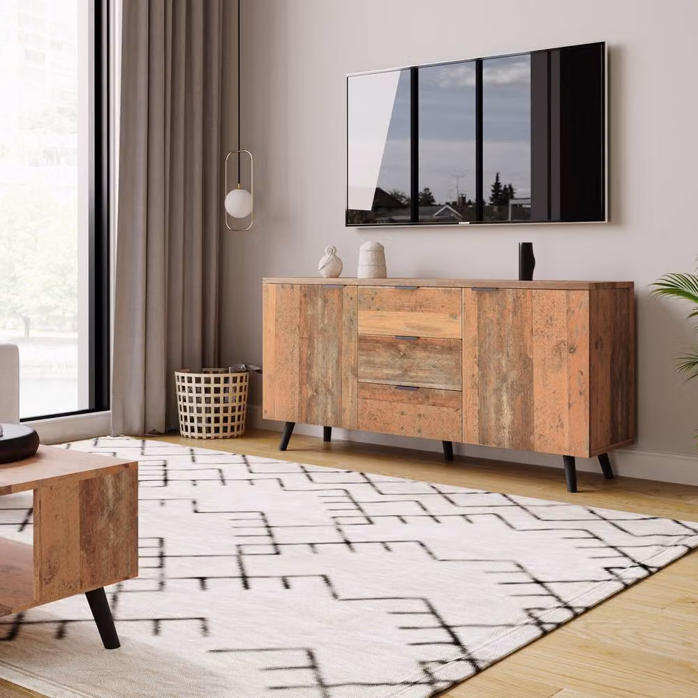 Rolipo Vintage Brown Wood Sideboard Kitchen Buffet Cabinet and TV Stand, Width: 140 cm – 3