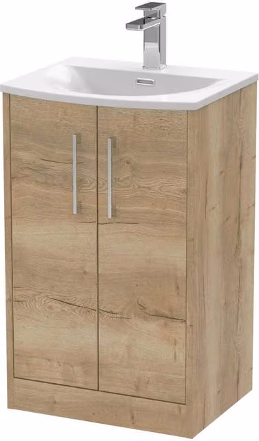 Balterley Winshill Contemporary 2 Door Freestanding Bathroom Vanity Basin Unit in Light Oak Brown, Width: 50 cm