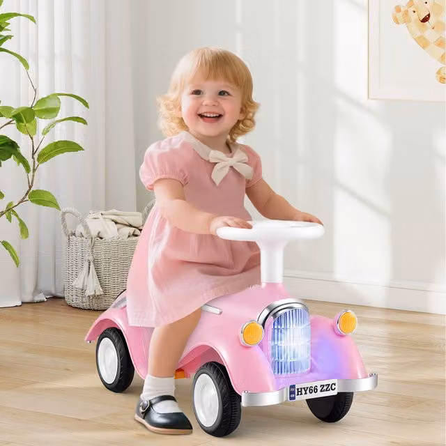 Costway Pink Kids Ride On Car with Light and Sound Effects