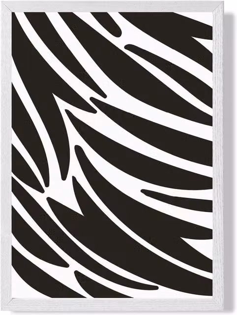 ARTZE Zebra Print Cartoon Style Framed Paper Poster in Black and White, A3 – 1