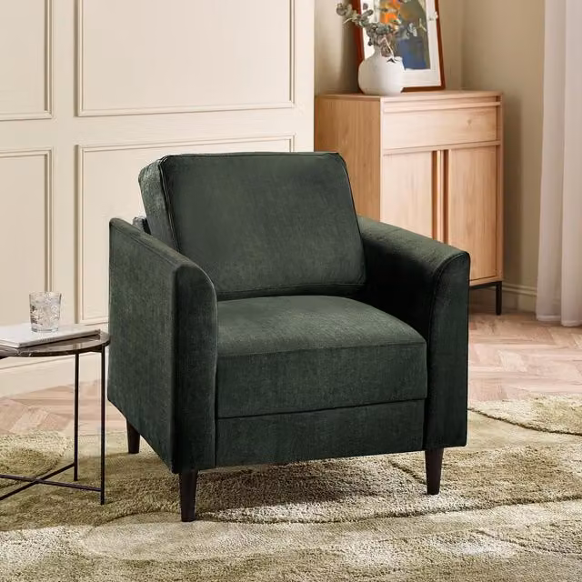 FurnitureboxUK Loga Modern Fabric Armchair in Green with Solid Wood Frame
