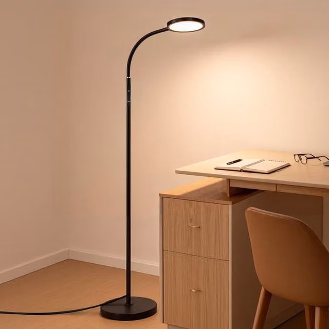 Emitto 12W LED Dimmable Arc Floor Lamp in Black with Remote Control and Timer